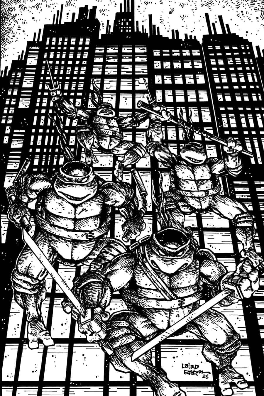 Teenage Mutant Ninja Turtles (2024) #20 - : 300th Issue Special Variant RI (25) (Eastman & Laird Full Art B&W) 1:25 cover art